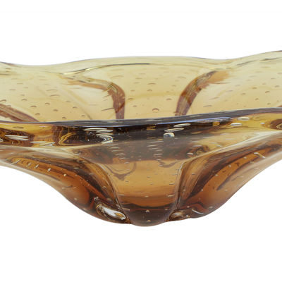 Handblown glass centerpiece, 'Amber Petals' - Murano-Style Glass centerpiece in Amber from Brazil