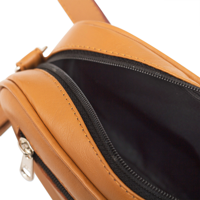 Leather and wool belt bag, 'Double Duty' - Saddle Brown Belt Bag and Wristlet from Peru