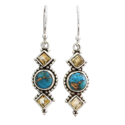 Citrine dangle earrings, 'Seashore Radiance' - Citrine and Silver Dangle Earrings from India