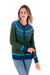 100% alpaca cardigan sweater, 'Andean Forests' - 100% Alpaca Green Yoke Cardigan From Peru thumbail