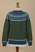 100% alpaca cardigan sweater, 'Andean Forests' - 100% Alpaca Green Yoke Cardigan From Peru (image 2c) thumbail