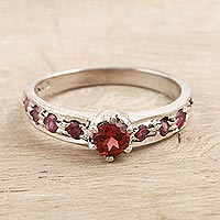 Garnet and ruby solitaire ring, 'Shimmering Union in Red' - Garnet and Ruby Solitaire Ring