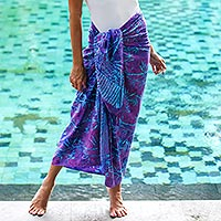 Batik rayon sarong, 'Twilight Bamboo' - Bamboo Motif Batik Rayon Sarong from Bali