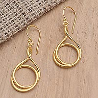 Gold-plated dangle earrings, 'Life Path' - Handmade Gold-Plated Brass Dangle Earrings