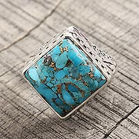 Men's sterling silver ring, 'Blue Spectrum' - Hand Crafted Silver and Composite Turquoise Men's Ring