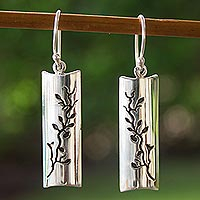 Silver flower earrings, 'Cherry Tree' - Artisan Crafted Taxco Silver Hook Earrings from Mexico