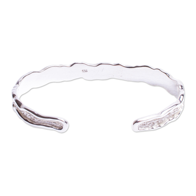 Sterling silver cuff bracelet, 'Textured Style' - Combination Finish Sterling Silver Cuff Bracelet from Mexico