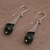 Onyx dangle earrings, 'Floral Cones' - Onyx and Sterling Silver Floral Dangle Earrings from Bali (image 2d) thumbail