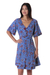 Cotton tunic-style dress, 'Garden Bliss' - Floral Printed Cotton Tunic-Style Dress in Cerulean thumbail