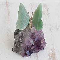 Quartz and amethyst gemstone sculpture, Verdant Wings