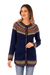 100% alpaca cardigan sweater, 'Blue Peru' - 100% Alpaca Dark Blue Tunic-Style Button-Down Sweater thumbail
