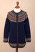 100% alpaca cardigan sweater, 'Blue Peru' - 100% Alpaca Dark Blue Tunic-Style Button-Down Sweater (image 2c) thumbail