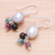 Tourmaline and cultured pearl dangle earrings, 'Sweet Sea' - Thai Tourmaline and Cultured Pearl Dangle Earrings