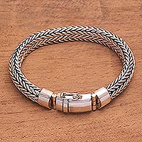 Men's sterling silver chain bracelet, 'Masculine Weaver' - Men's Sterling Silver Naga Chain Bracelet from Bali
