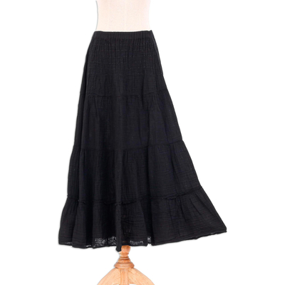 Falda de algodón - Falda de gasa de algodón negra de Tailandia