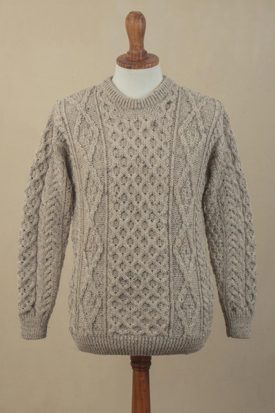 Men's Irish Wool Pullover Sweater - Aran Islands Classic | NOVICA