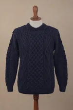 Men's wool sweater, 'Aran Islands Classic' - Men's Irish Wool Pullover Sweater