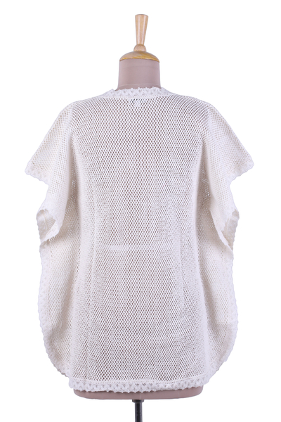 Tunika aus Baumwollnetz - Baumwoll-Off-White-Cover-Up oder Tunika-Top aus Indien