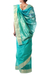 Sari aus Baumwoll- und Seidenmischung, „Teal Fantasy“ – handgewebter blaugrüner und goldener Sari aus Baumwoll- und Seidenmischung