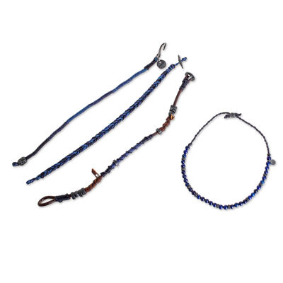 Armbänder aus Lapislazuli und Leder, (4er-Set) - Lapislazuli- und Lederarmbänder aus Guatemala (4er-Set)