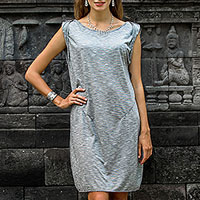 Rayon dress, 'Storm Grey Ocean' - Storm Grey 100% Rayon Sleeveless Short Dress from Indonesia