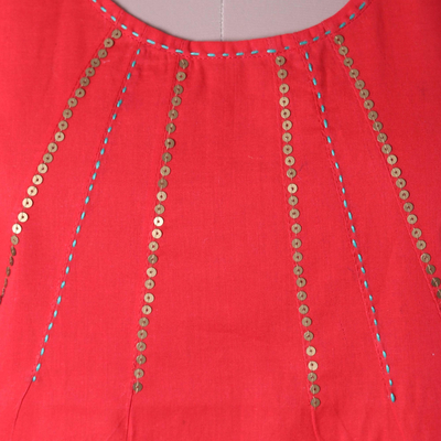 Blusa de algodón - Blusa de algodón adornada en Fresa de la India