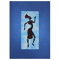 'Kpanlogo Dance II' - Painting of a Dancing Woman in a Red Cotton Dress from Ghana