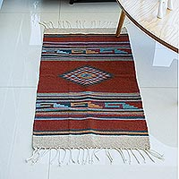 Zapotec wool rug, 'Eye of God' (2x3) - Hand Crafted Mexican Geometric Wool Area Rug (2x3)