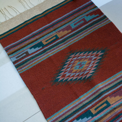 Zapotec wool rug, 'Eye of God' (2x3) - Hand Crafted Mexican Geometric Wool Area Rug (2x3)