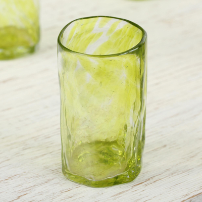 Recycled glass tequila glasses, 'Green Mezcaleros' (set of 4) - Recycled Glass Tequila Glasses from Mexico (Set of 4)