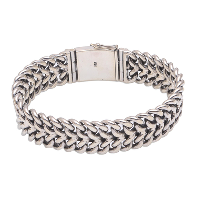 Men's sterling silver chain bracelet, 'Celuk Strength' - Men's Sterling Silver Chain Bracelet from Bali