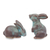 Ceramic figurines, 'Joyful Rabbits' (pair) - Handcrafted Ceramic Rabbit Figurines in Turquoise (pair) (image 2a) thumbail