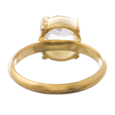 Gold plated quartz solitaire ring, 'Clearly Brilliant' - 17 Carat Quartz Solitaire Ring