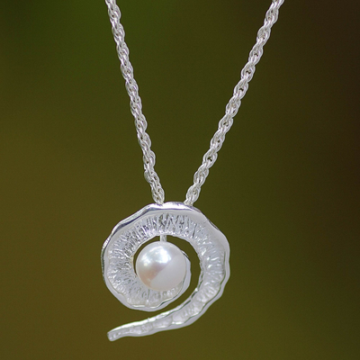 Cultured pearl pendant necklace, 'White Passion Fruit' - Cultured pearl pendant necklace