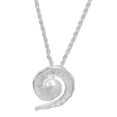 Cultured pearl pendant necklace, 'White Passion Fruit' - Cultured pearl pendant necklace