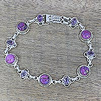 Peridot link bracelet, 'Purple Delight' - Amethyst and Purple Composite Turquoise Link Bracelet