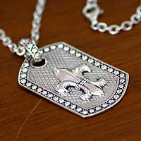 Men's sterling silver pendant necklace, 'Fleur de Lis' - Men's Sterling Silver Pendant Necklace