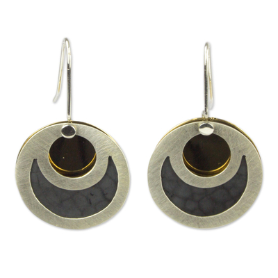 Sterling silver dangle earrings, 'Maya Eclipse' - Taxco Silver Brass Accent Dangle Earrings from Mexico