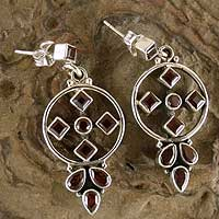 Garnet dangle earrings, 'Scarlet Star' - Garnet dangle earrings
