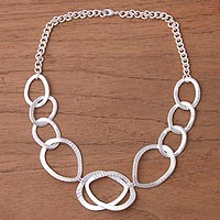 Sterling silver plated link necklace, 'Silver Modernity' - Silver Plated Modern Link Necklace from Peru