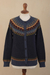 100% alpaca cardigan sweater, 'Blue Andean Nordic' - 100% Alpaca Yoke Cardigan Sweater with Buttons From Peru (image 2b) thumbail