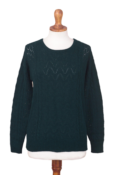 Baby alpaca blend turtleneck, 'Teal Charm' - Forest Spruce Teal Baby Alpaca Pullover Sweater