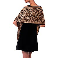 Bufanda batik de seda, 'Black Fern' - Bufanda única de seda de hojas y árboles para mujer