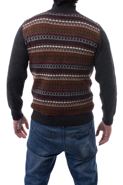 Men's 100% alpaca sweater, 'Archeology' - Men's Multi-colour Striped 100% Alpaca Pullover Sweater