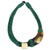 Leather and horn torsade necklace, 'Sougri Green' - Horn and Bone Recycled Beads Necklace Fair Trade Jewelry thumbail