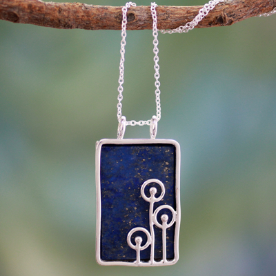 Lapis lazuli pendant necklace, 'Star Shower' - Modern Sterling Silver and Lapis Lazuli Necklace
