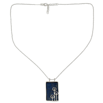 Halskette mit Lapislazuli-Anhänger, „Star Shower“ – moderne Halskette aus Sterlingsilber und Lapislazuli