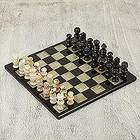 Onyx and marble chess set, 'Verdant Challenge'