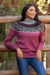 100% alpaca sweater, 'Mountain Snowflakes in Rose' - Turtleneck Sweater in 100% Alpaca (image 2b) thumbail