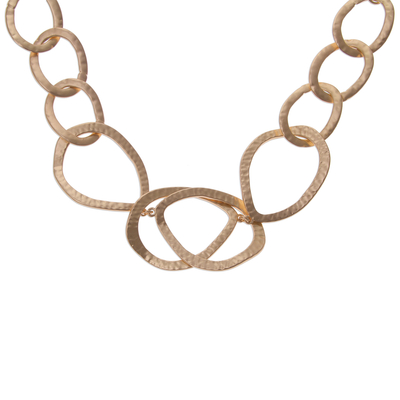 Gold plated link necklace, 'Golden Modernity' - Gold Plated Modern Link Necklace from Peru